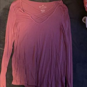 american eagle soft a sexy cross neck long sleeve